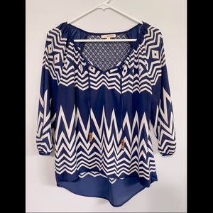 Navy Blue & White Chevron Blouse